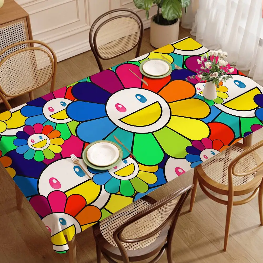 Artist T-Takashi Murakami Rectangle Tablecloths Printed Table Cloth for Farmhouse Holiday Wedding Party Dining Table Decor