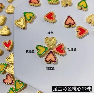 

24k gold loose beads heart shape charms colorful beads gold jewelry accessories