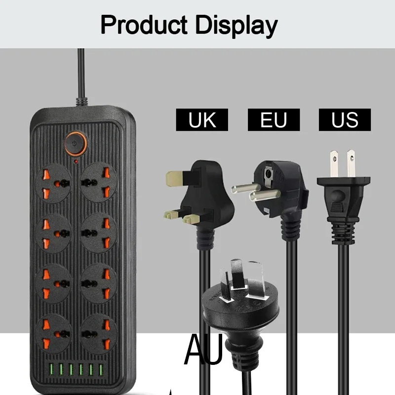 Tomada Universal kr ue Eua Reino Unido au Plug Filtro de Rede Soquete de Proteção de Sobrecarga Tomada de Extensão Cabo de Extensão