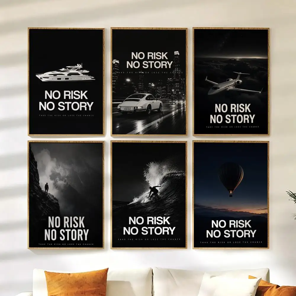 No Risk No Story Painting Calligraphy Canvas Poster Art for Bedroom Living Room Home Decor Wall Decoration Decals Gift