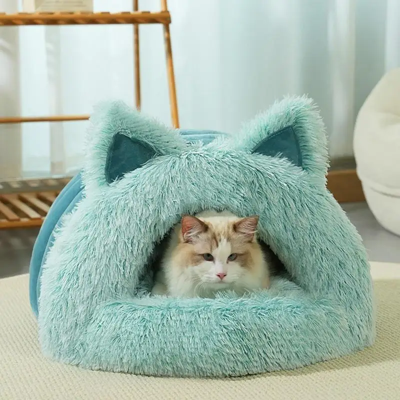 Cat Cave Bed Cute Plush Cat Cave Warm Cat Bed House With Cat Ears Indoor Cat House Comfort Cat Hideaway For Cat Small Dog Winter