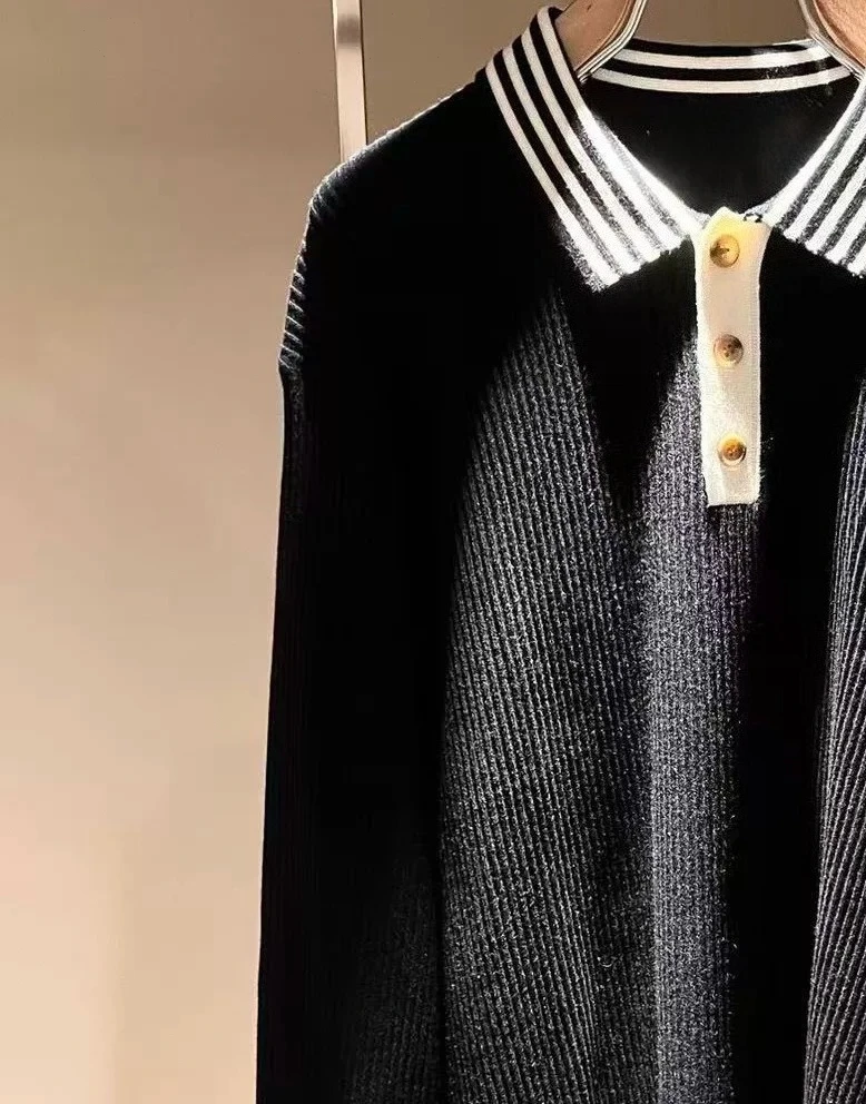 Italy BC old money wind lapel contrasting color knitted polo shirt