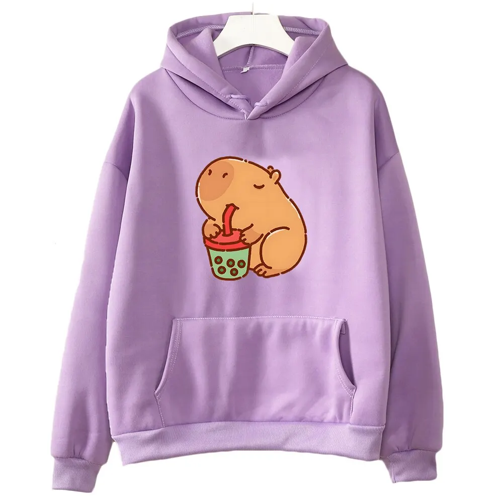 

Capybara Drink Bubble Tea Hoodie Kawaii Animal Cartoon Graphic Sweatshirt Kids Clothes Girl Long Sleeve Hooded Boys Top Harajuku