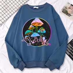 Casualwomen'S Pullover Garden Of Shrooms Colorful Neon Style Mushroom Print Hoody Loose Crewneck Sweatshirts Warm Fleece Tops