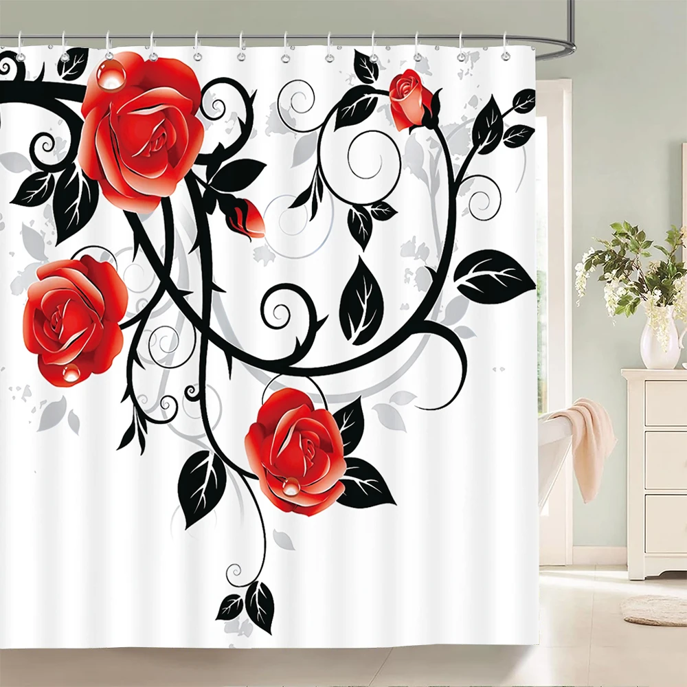 

1 pack Beautiful roses pattern polyester shower curtain art Minimalist style flower bath curtain decorative bathroom curtain