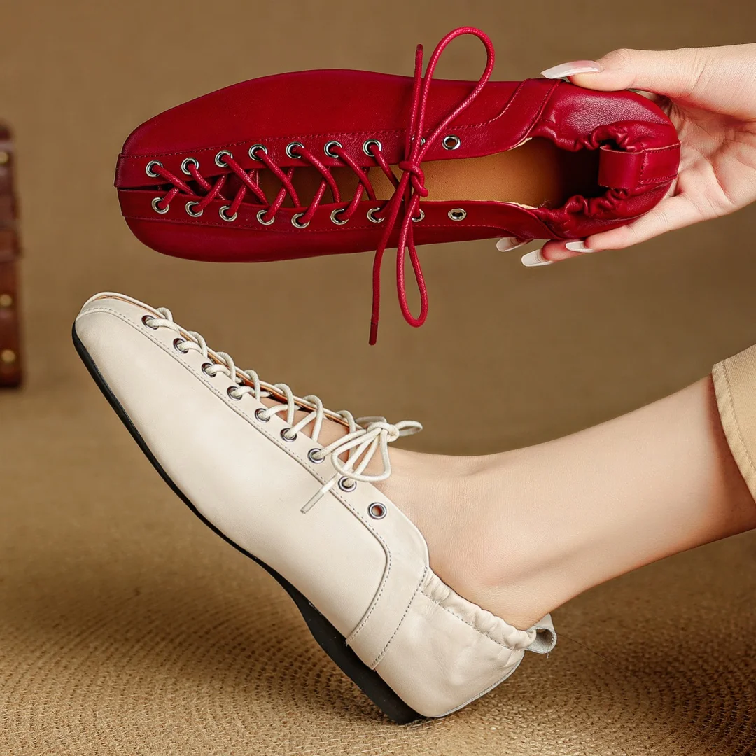 

Danxuefei женские балетки из овчины с квадратным носком на шнуровке, высококачественные мягкие удобные повседневные женские балетки для женщин