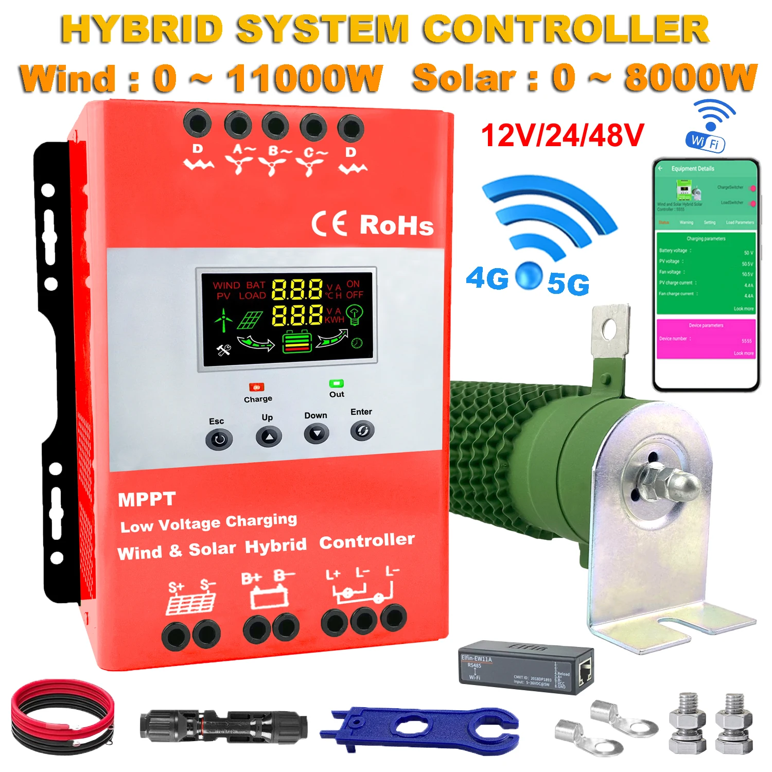 9000W 12V 24V 48V MPPT Solar Charge Controller Wind Solar Hybrid Charge Controller Regulator For Lifepo4 Lithium For Turbine PV