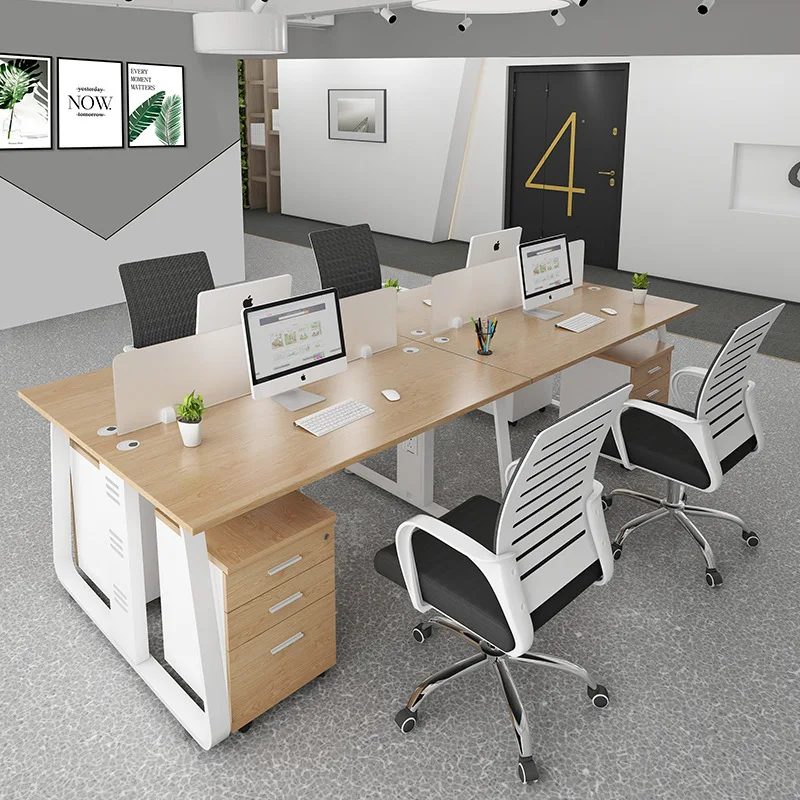 4-Person White Steel Desk, Simple Screen Workstation, Employee Finance, Office Card Space, Manufacturer Wholesale