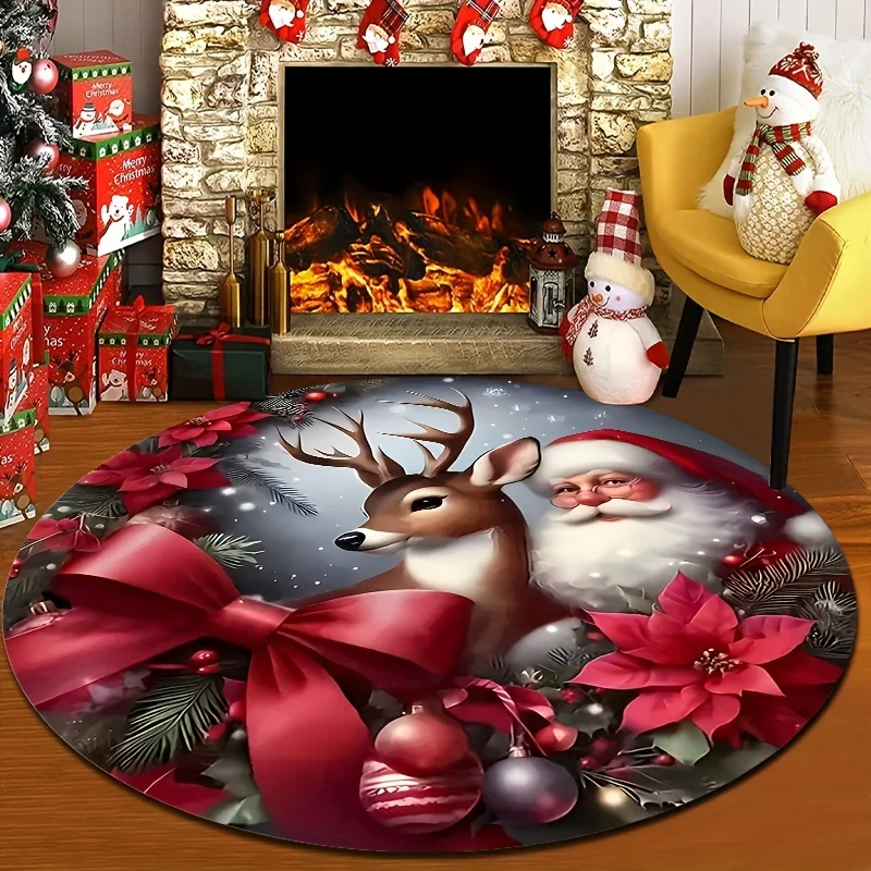 Festive Santa Reindeer Mat, Soft Flannel Floor Covering, Durable Anti-Skid Rug for Lounge, Bedroom, Seasonal Home Decor