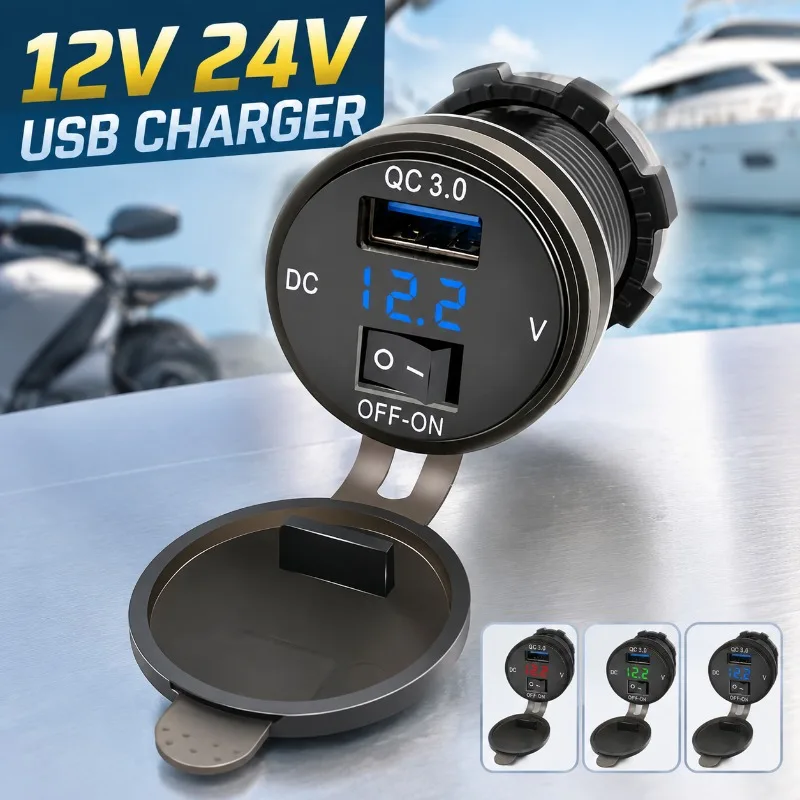 Modified Vehicle‑mounted Phone Charger with Voltage‑meter Function Multi‑use Power‑supply Accessory for Automobile Motorcycle