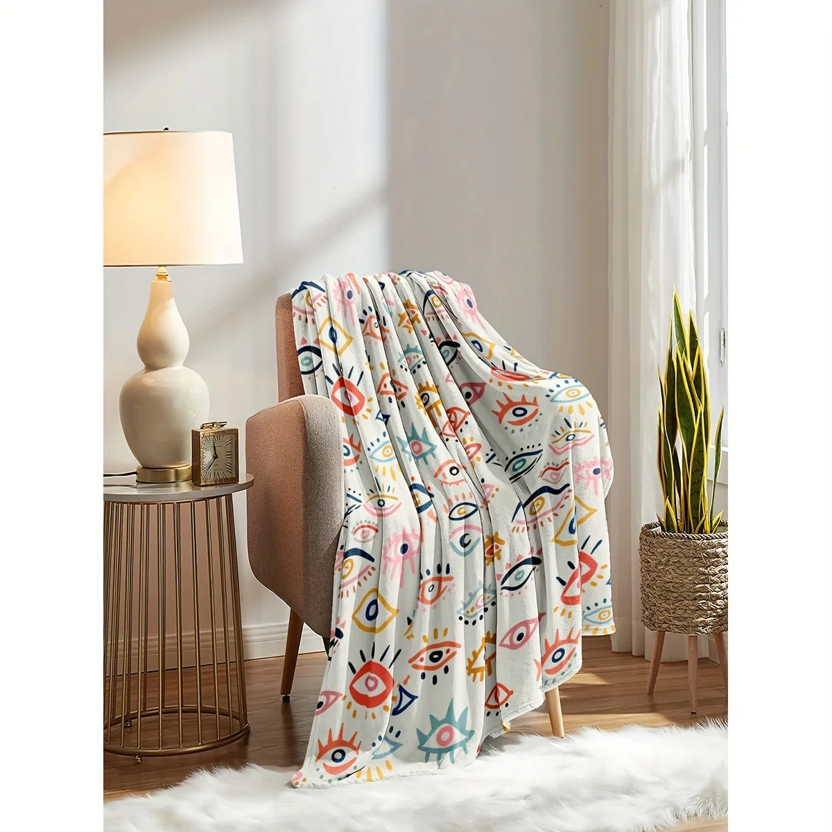 بطانية رمي عين الشر - بطانية قطيفة دافئة ومريحة لجميع المواسم مع نمط عين الشر اللامع للأريكة والسرير والتخييم والسفر #3