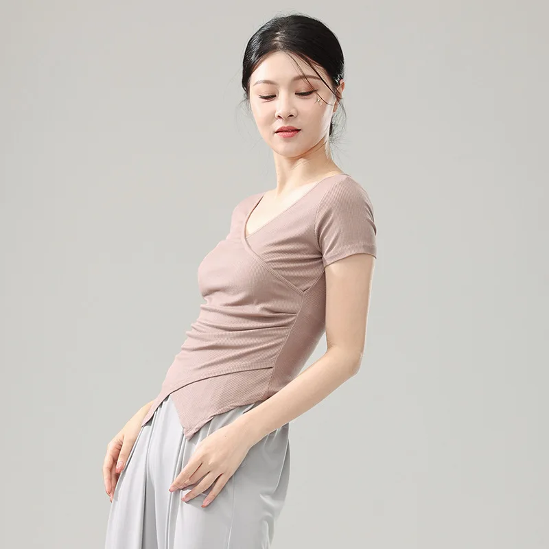 Abiti per la pratica della danza classica cinese, top a maniche corte slim fit per adulti, insegnante moderno