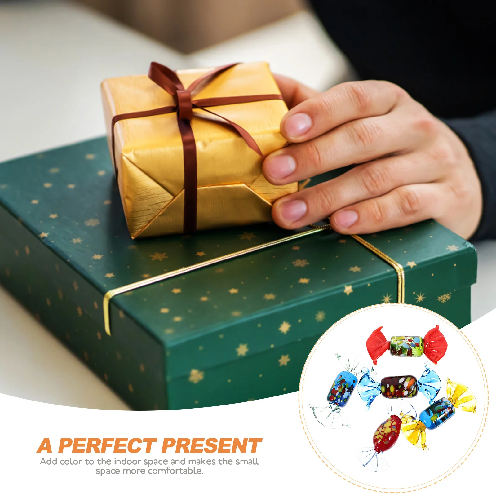 

5 Pcs Christmas Decoration Glass Candy Ornaments Hard Sweets Decorations Colorful Candies Mini