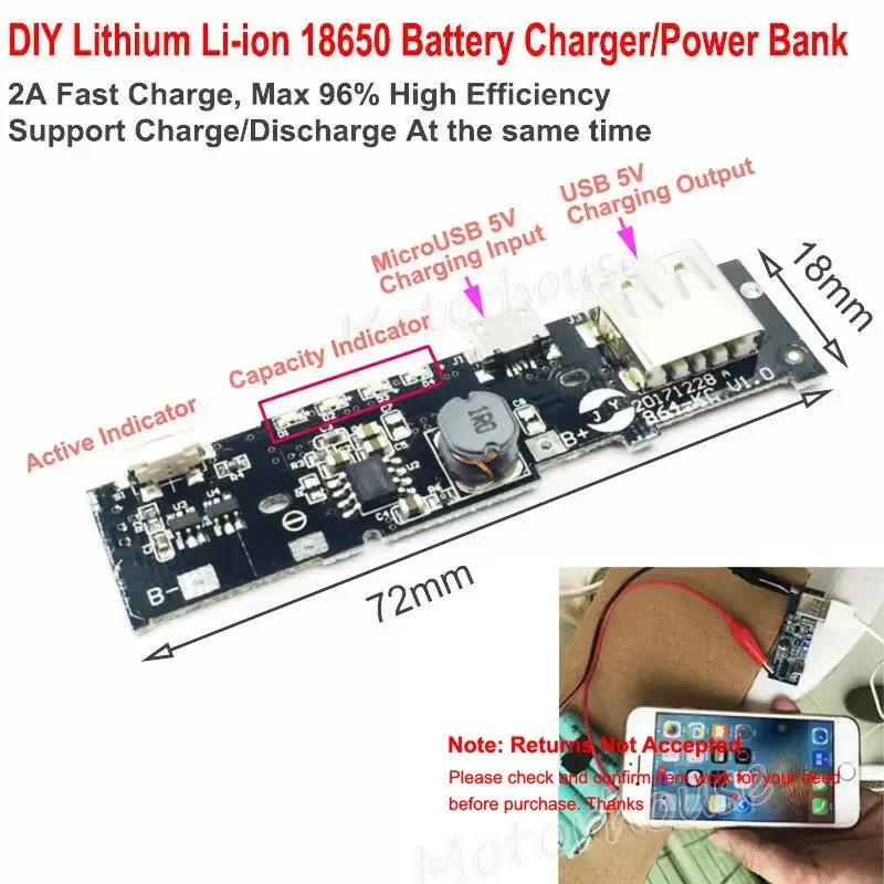 5V 2A USB Li-ion Lithium 18650 Battery Fast Charger Discharge Module Chager Board High Efficiency DIY Power Bank