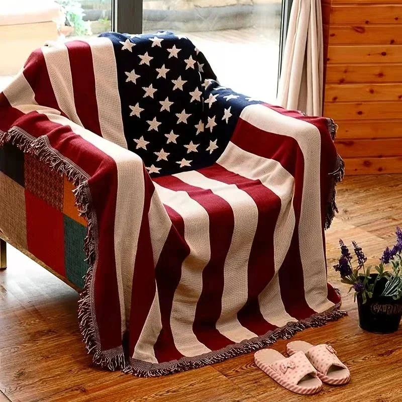 UK USA Flag American Blanket Mat Cover Bedspread Star Sofa Cover Cotton Air Bedding Room Decor Tapestry Throw Rug United States