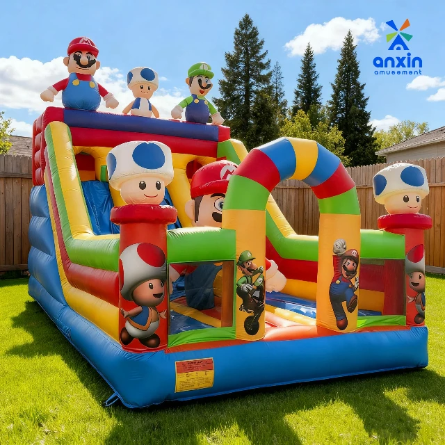 Commercial 0.55 mm Plato Safety Durable Inflatable Jumper Long Use Time 8*6 m Inflatable Bounce House with Double Slide for Rent