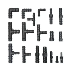 5pcs 16mm 20mm 25mm PE Pipe Barb Connector Tee Elbow Plug Hose Water Splitter Garden Farm Irrigation Fitting