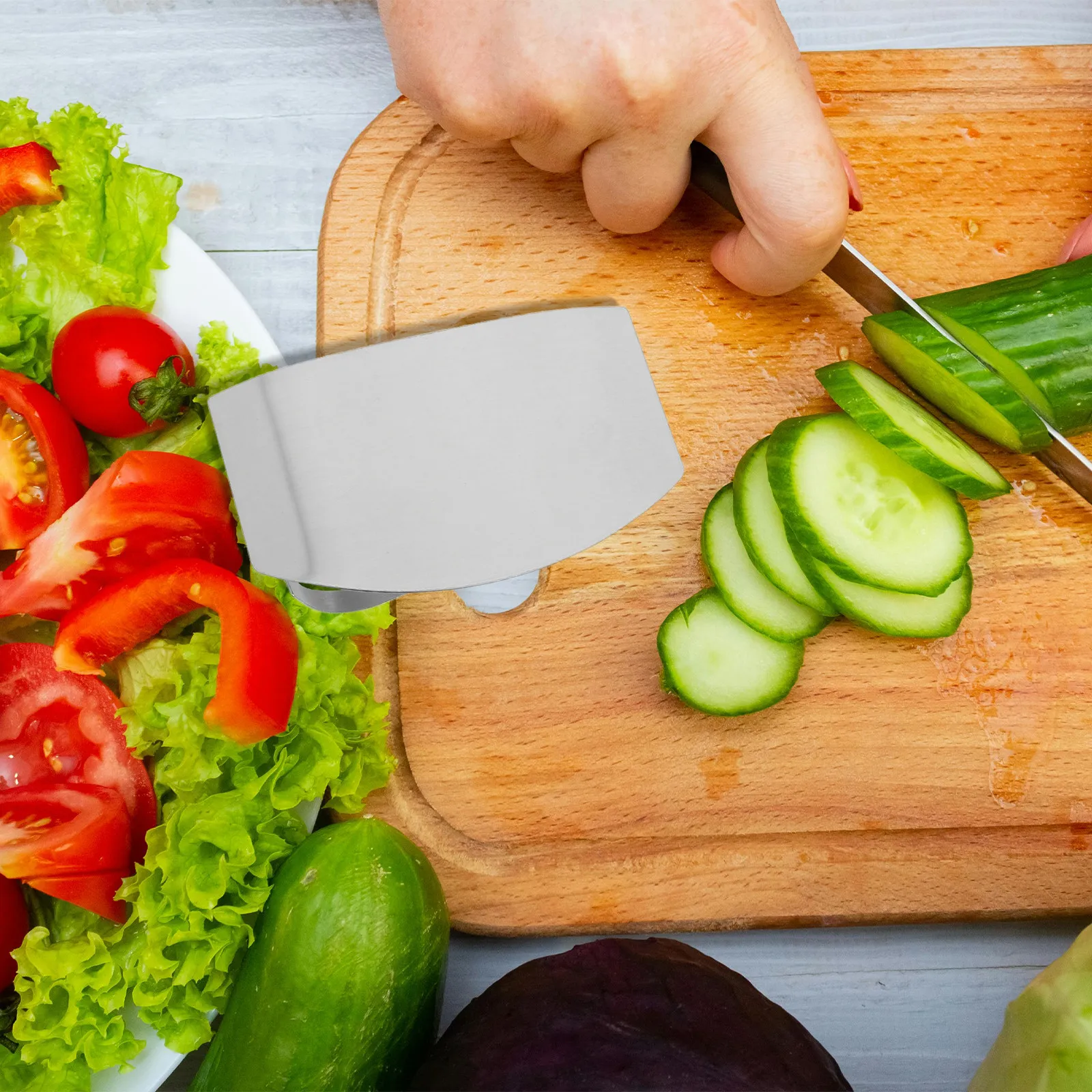 4Pcs Stainless Steel Kitchen Finger Protectors Ergonomic Chef Finger Shield for Slicing Dicing Grating Vegetables Meat Cheese