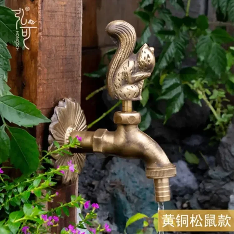 Animal Themed Wall Mount Faucet, Antique Brass Cold Water Basin Tap