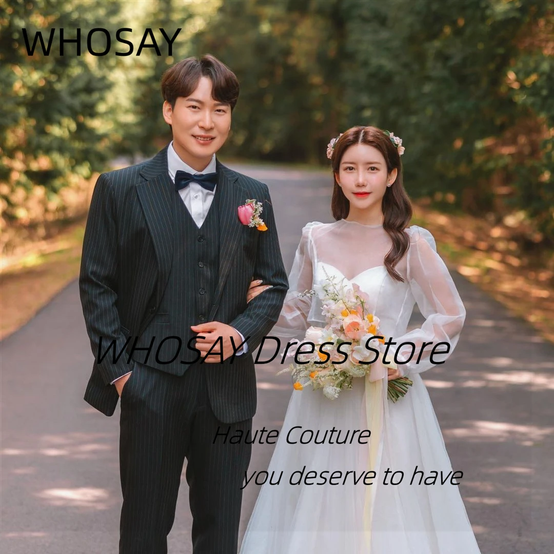 WHOSAY Korea Women Wear Sweetheart Wedding Dresses Sheer Long Sleeves Cape Bridal Gowns A Line Formal Occasion Dress