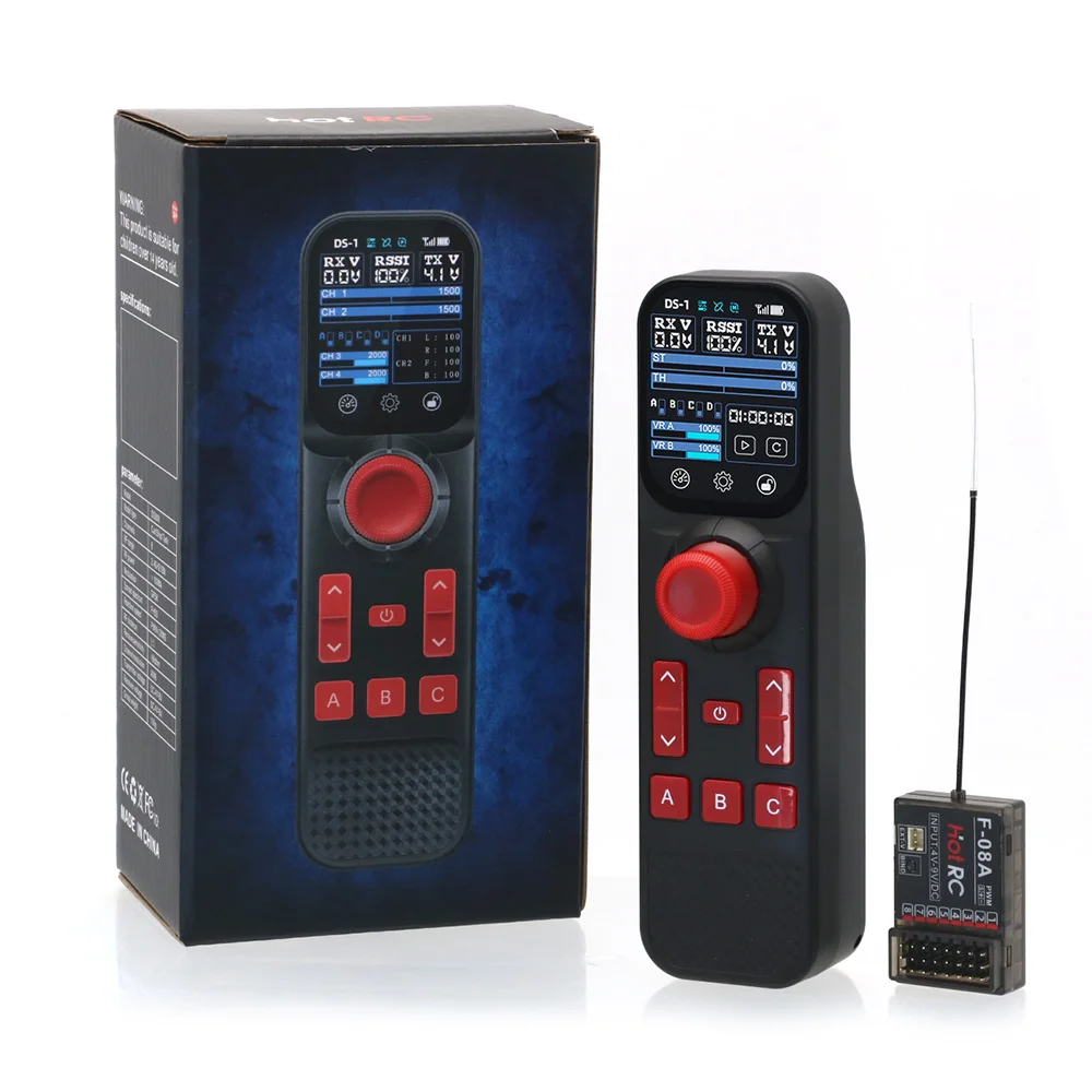 Hotrc DS-800 8CH One-Hand RC Transmitter Color LCD Display F-08A Receiver For RC Model Car Boat