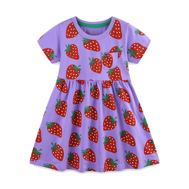 Zeebread New Arrival 2-7T Strawbery Children's Girls Dress Hot Selling Short Sleeve Kids Cotton Clothes Toddler Dress Frocks