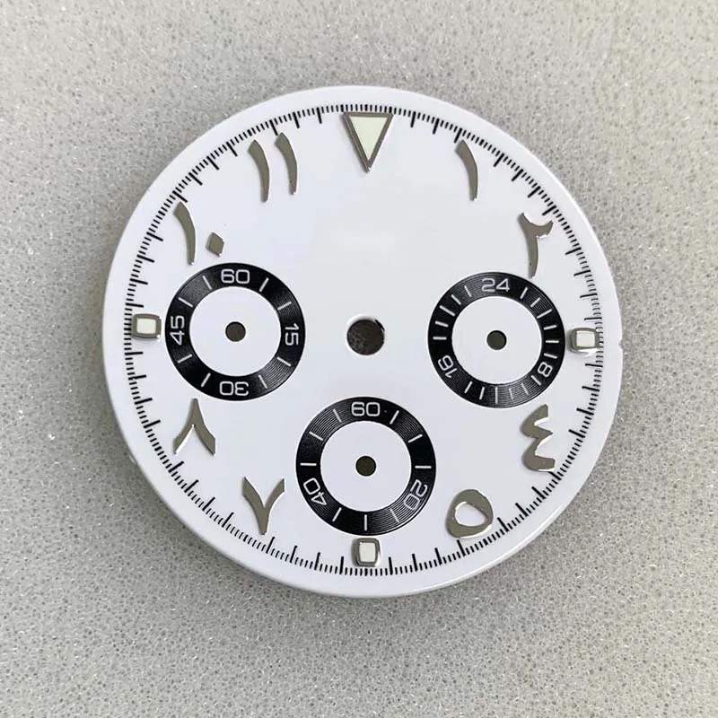29.8 مللي متر ساعة الطلب مع ساعة الأيدي الأرقام العربية مقياس كرونوغراف الوجه 6 الأيدي صالح كوارتز VK63 ساعة وجوه الحركة التلقائية