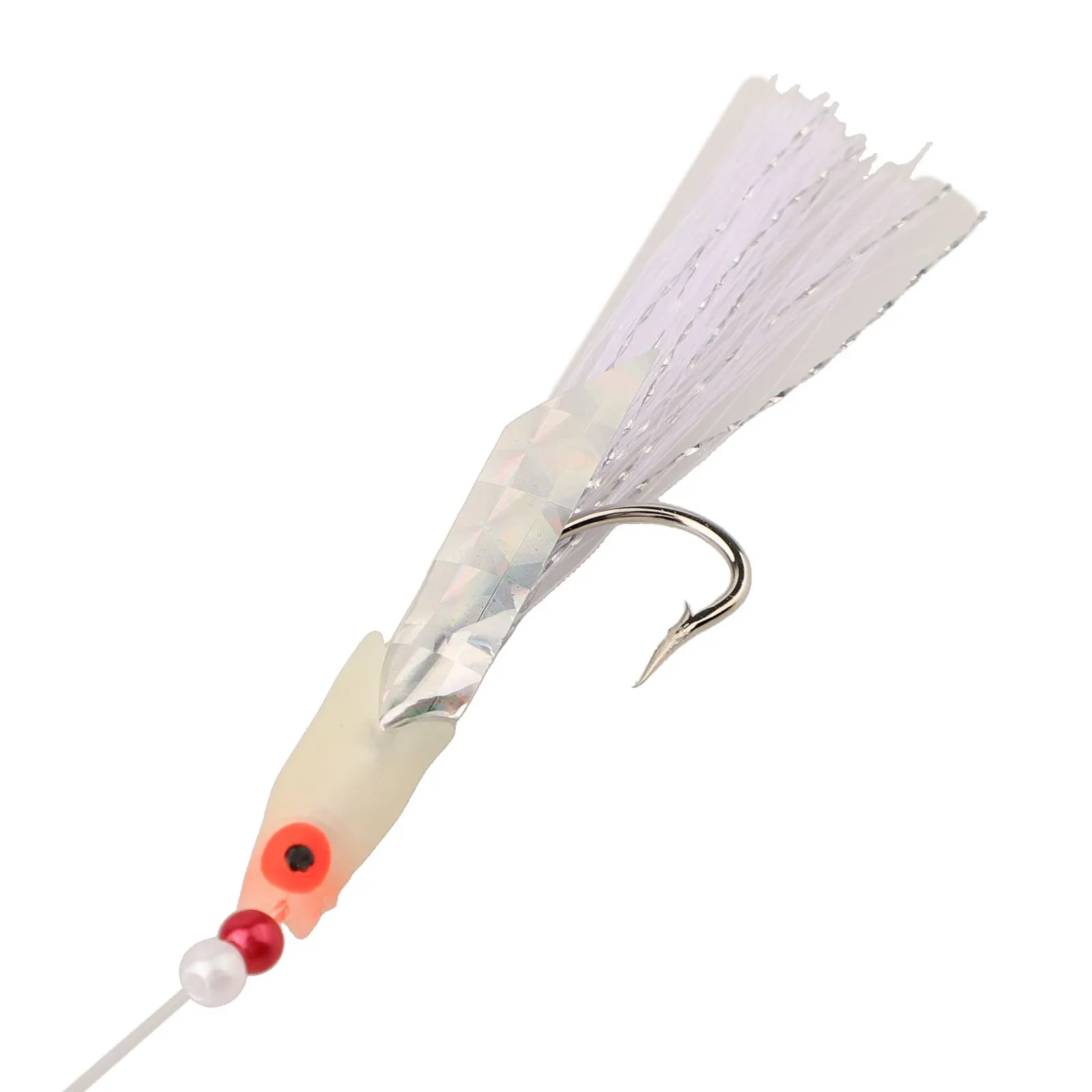 Lot de 5 hameçons de pêche en plein air, rouge et blanc, 0.5mm 80mm, support, acier à haute teneur en carbone 0.6mm 150cm