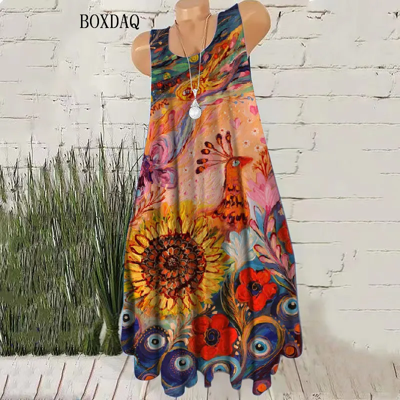 Gradienten Frauen Vintage Kurze Kleider Ärmelloses Sommer 3D Tie-dye Straße Stil Weibliche Kleid Lose Beiläufige Oansatz Mini Kleid