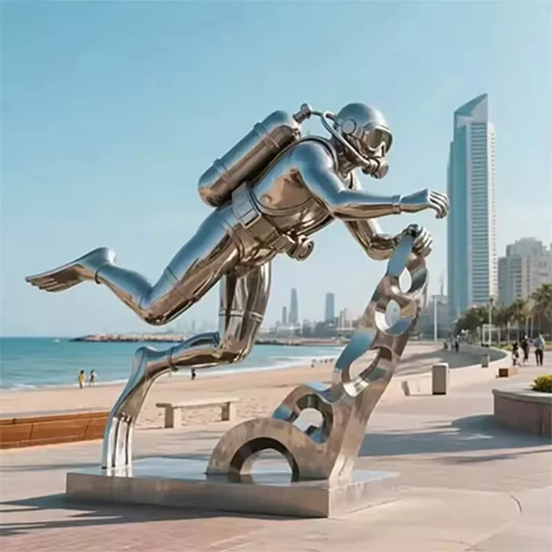 Large Hollow Stainless Steel Sphere Mirror-Polished Ocean Explorer Statue for Outdoor
