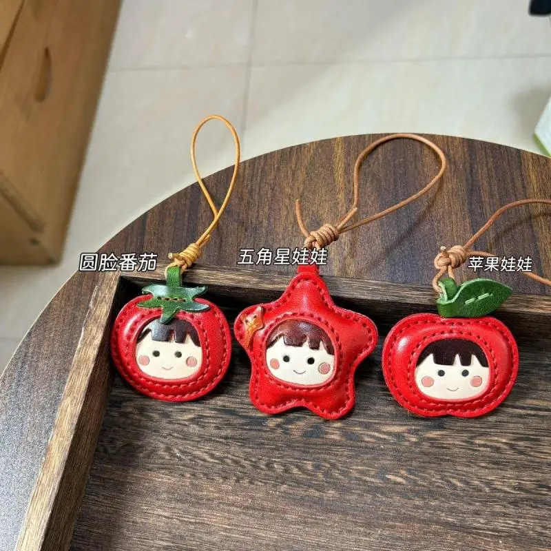 Cortex Round Face Chibi Maruko-Chan Apple Shape Pentagram Design Car Keychain Pendant Handbag Ornament Classmate's Birthday Gift