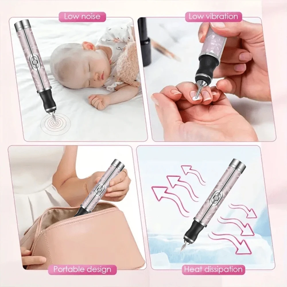 Moedor de unhas elétrico recarregável, máquina de polimento de unhas portátil, mini kit elétrico de pedicure para salão de beleza doméstico