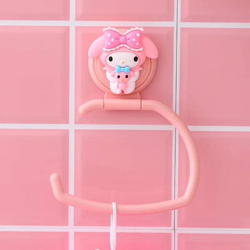 Sanrio Hello Kitty Bathroom Hanging Towel Rack Cartoon Melody Punch-Free Kitchen Cabinet Door Rag Hanger Hook Holder Shelf Gift