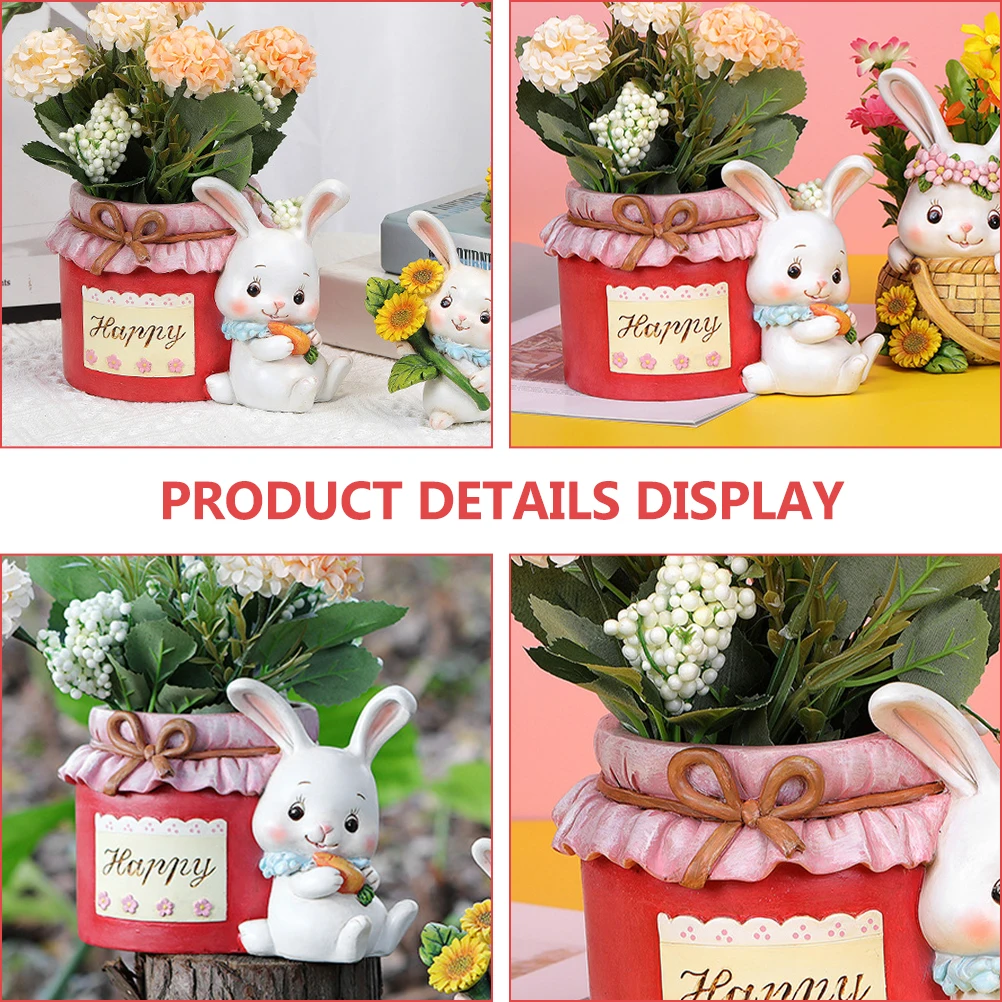 

Cute Rabbit Shaped Resin Plant Pot Flowerpot for Black Succulent Herb Pots Mini Plants Balcony Home Office Desk