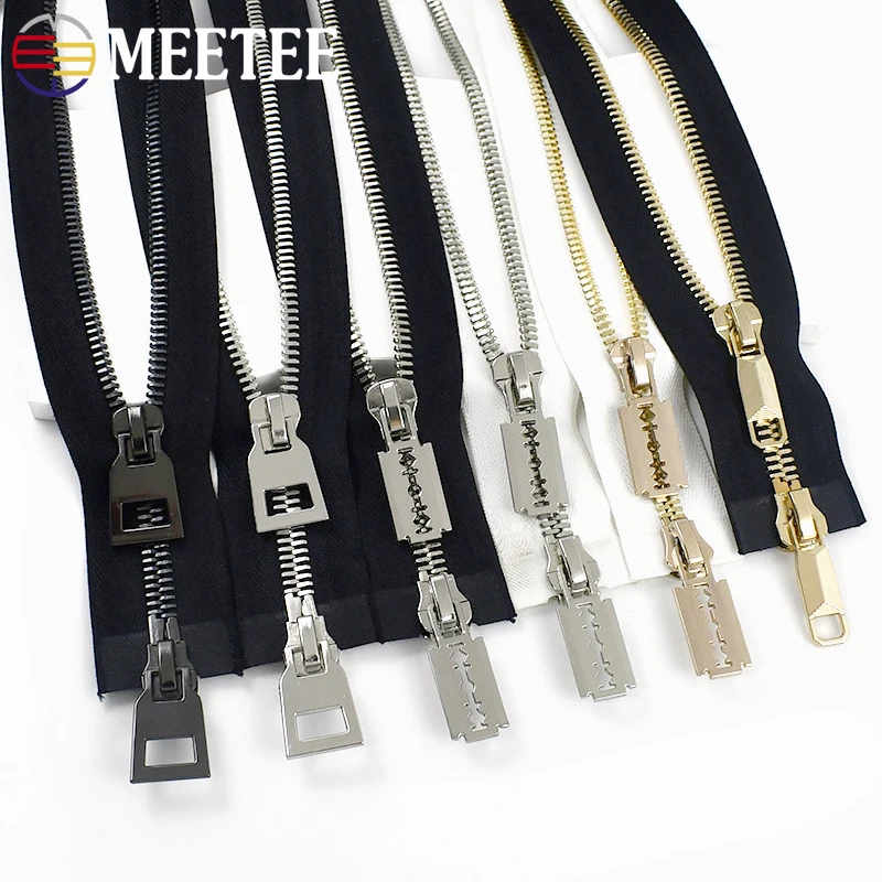 Meetee 1pc 85/100/120cm 10# Metal Zipper Double Open Two-way Large Zippers for Down Jacket Coat Sewing Zips DIY Repair Kits Zip