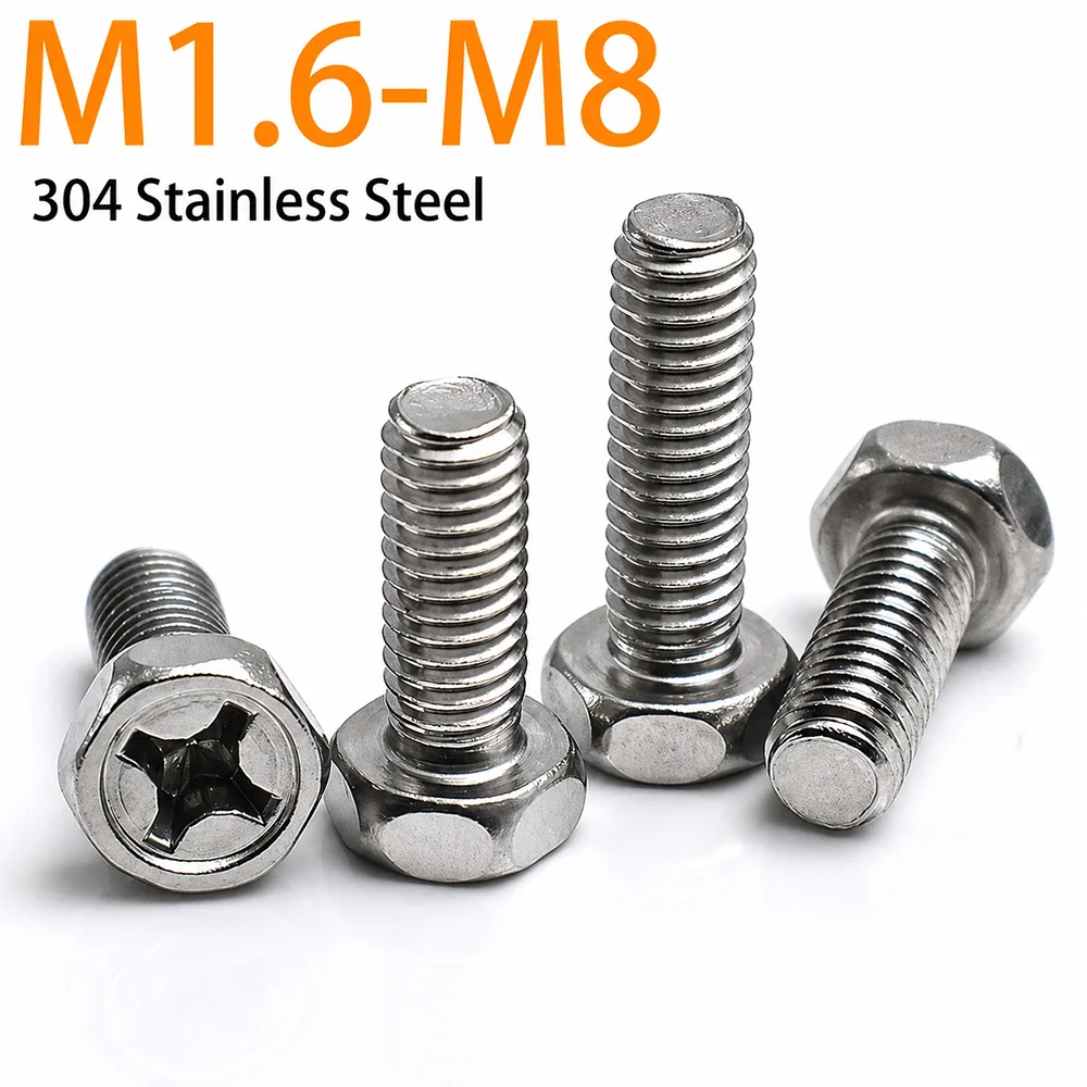 5-20pcs 304 Stainless Steel Recessed External Hex Screws Phillips Slot Hexagon Bolts M1.6 M2 M2.5 M3 M4 M5 M6 M8