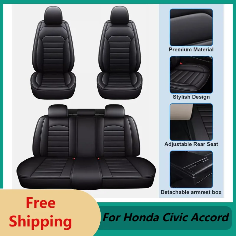 

For Honda Civic Accord 5-Seat Car Covers Full Set PU Leather Universal Front Rear Car Seat Covers Waterproof Car Accessories