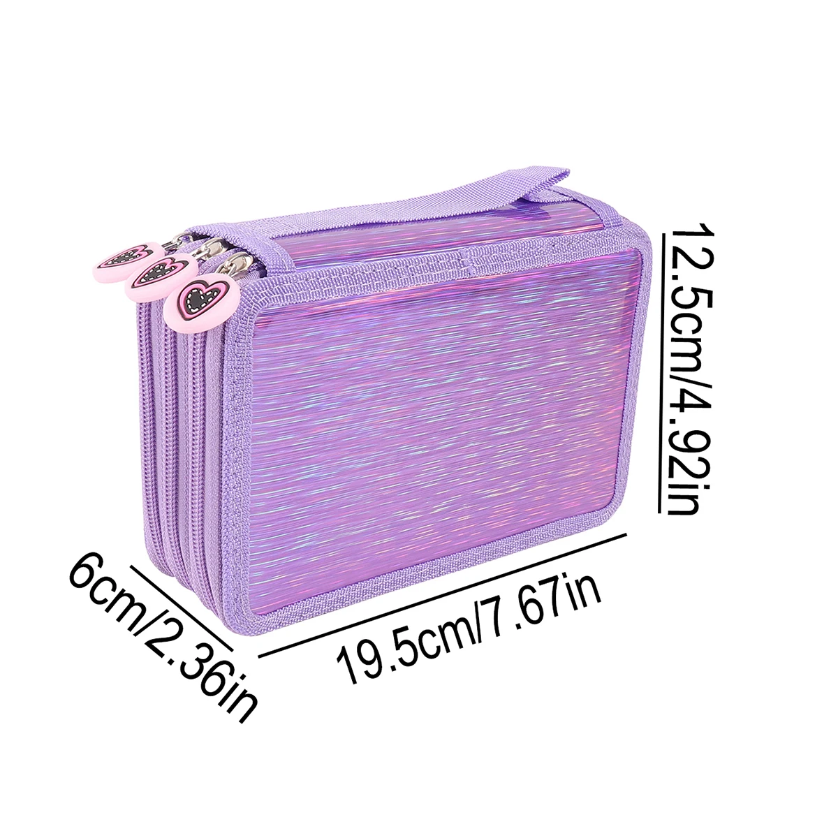 Creative Heart-Shaped Zipper Sparkling Three-Layer Pencil Case, Large-Capacity Portable Pencil Case, Art Student Pencil Storage