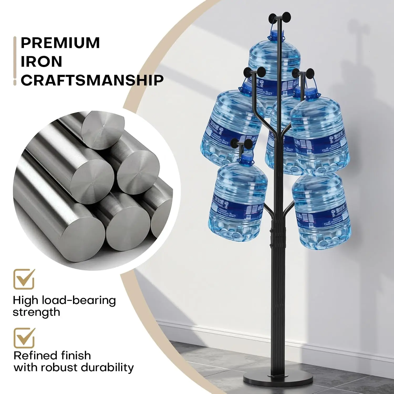 Coat Rack Freestanding Metal Coat Tree with 10 Hooks, Black | Heavy Duty Standing Coat Rack, Stainless Steel Marble, Customized view 4