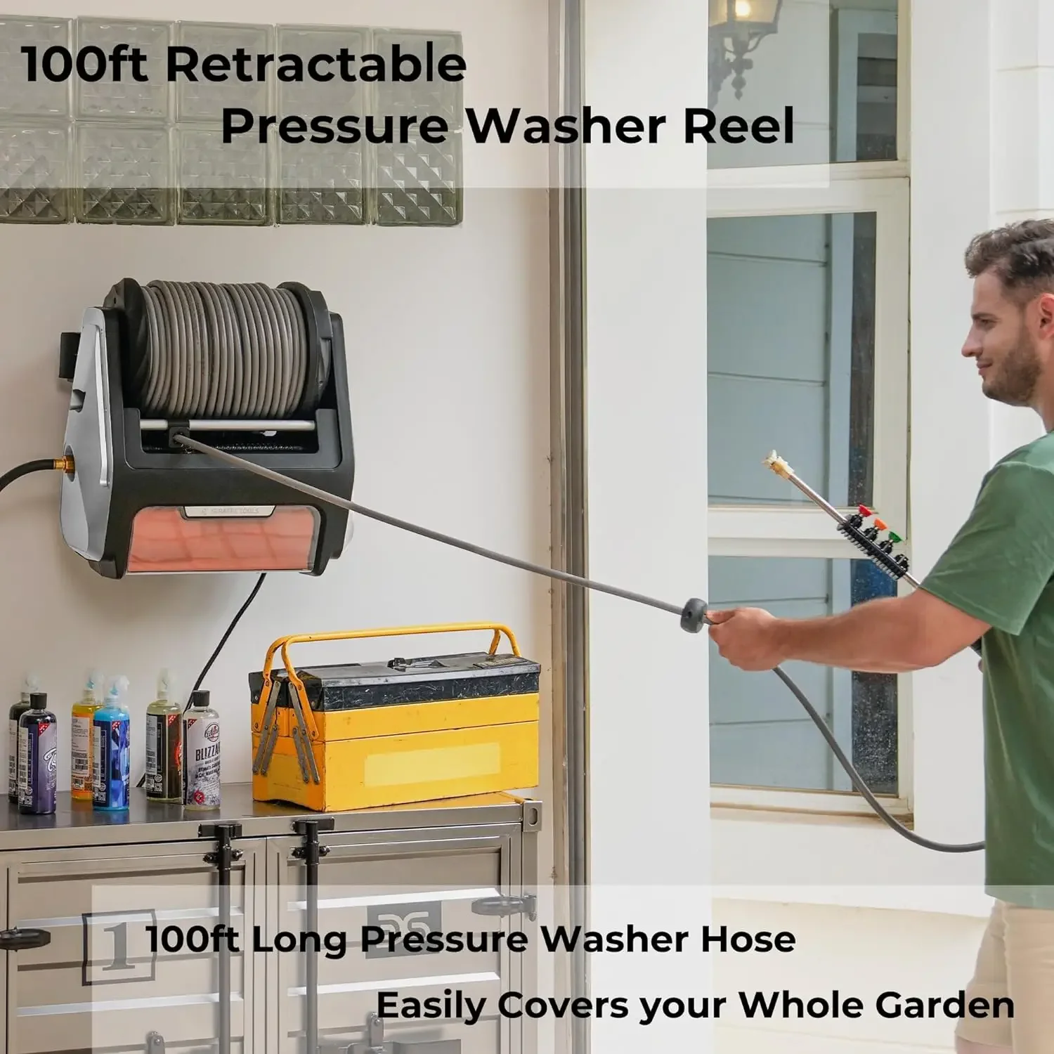 Grandfalls Pressure Washer PRO, Max 2500 PSI,1.6 GPM Electric Wall Mounted Pressure Washer with 100ft Retractable