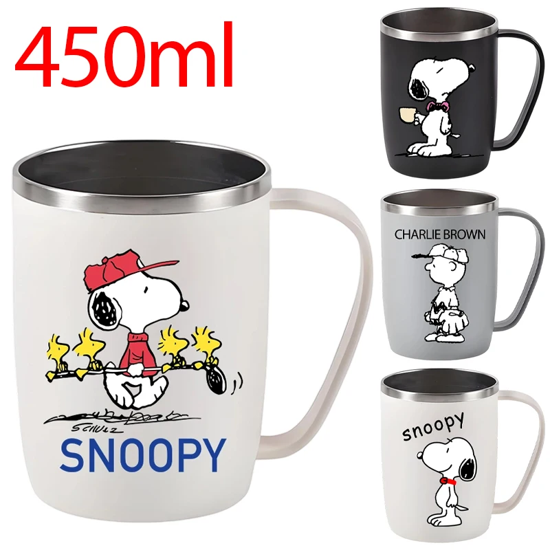 450 مللي سنوبي فنجان القهوة 304 أكواب مياه الفولاذ المقاوم للصدأ عصير الشاي كوب حليب المنزل الإفطار القدح الكرتون طبقة مزدوجة مكتب بهلوان