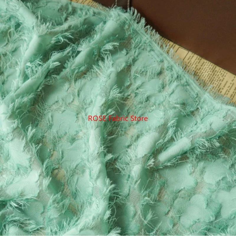 Flower Short Tassel Jacquard Fabric for Blouse, Vacation Party dress, Dance Dress, Designer fabrics