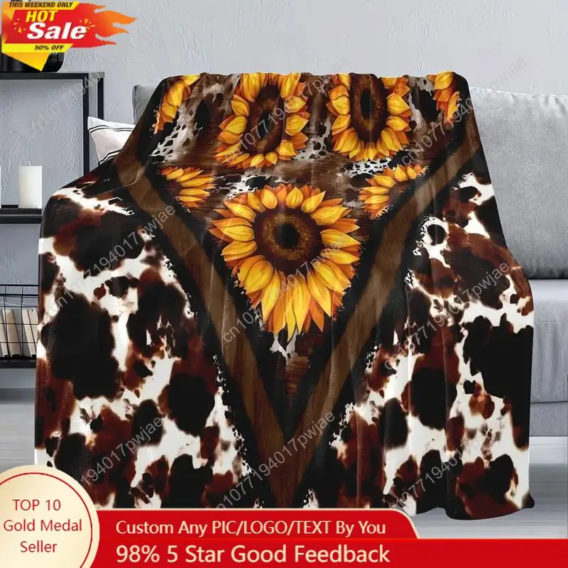 

[Cozy Throw Blanket] Soft & Cozy Vintage Cow Print Flannel Throw Blanket All-Season Stylish Animal Skin Patter Custom blankets