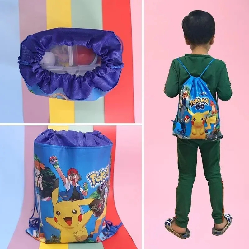 Pokémon Anime Pikachu Mochila, Saco De Cordão, Mochila Não Tecida, Saco De Armazenamento De Desenhos Animados, Pacote De Crianças, Brinquedo De Bolso, Novo