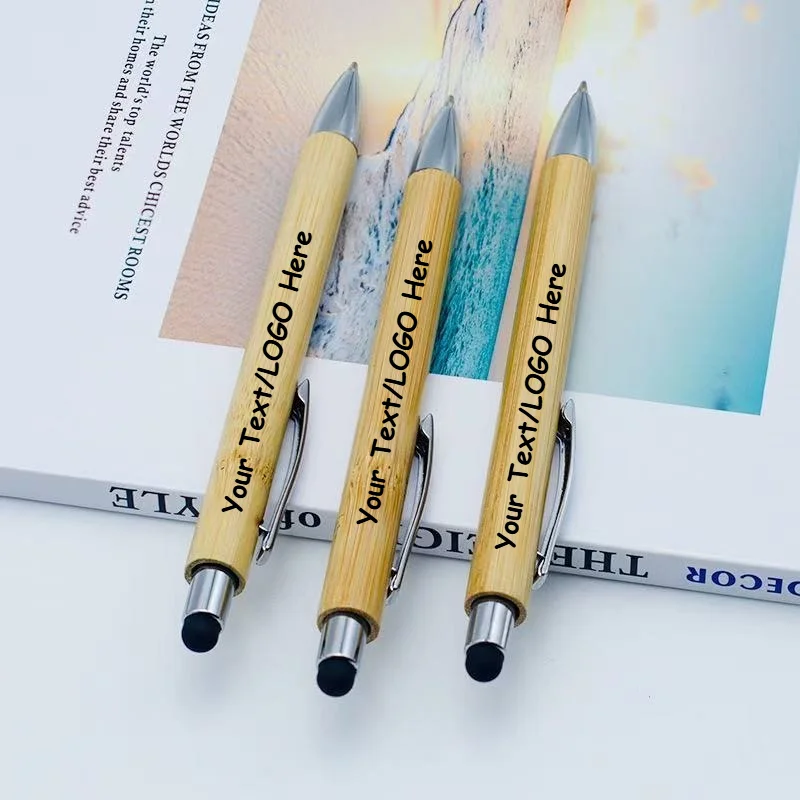 20/60/110 Stück Anpassbare Gravierte Bambus-Kugelschreiber 2-in-1 Stylus für Touchscreens Personalisiertes LOGO Einziehbare Stifte – Detail 4