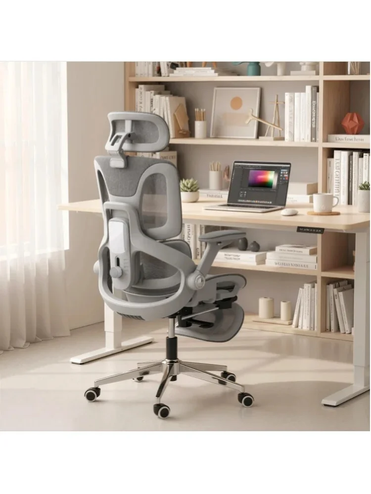 HOMCOM Ergonomischer Bürostuhl, Hoher Mesh-Rücken mit separater Rückenlehne, 4D klappbare Armlehnen, verstellbare Kopfstütze, Lendenstütze und Sitztiefe, Fußstütze für Homeoffice, Grau