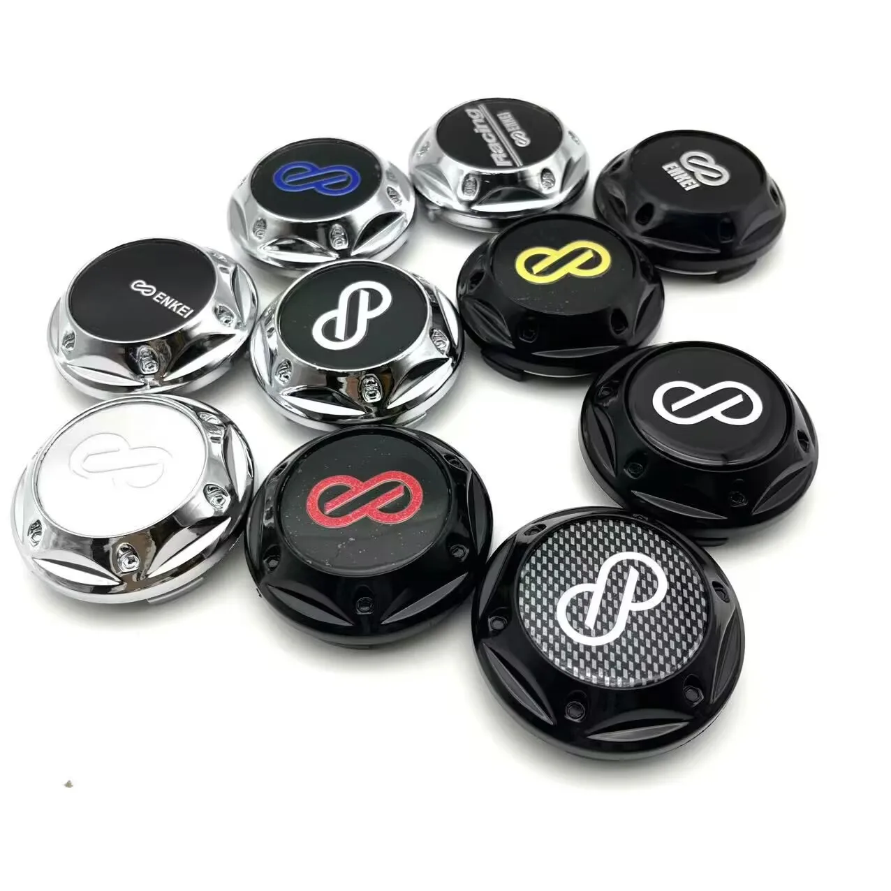 4 قطعة/المجموعة 68 مللي متر OD/64 مللي متر ID Enkei سيارة عجلة مركز قبعات محور التصميم الحافات غطاء محاور غطاء شارة شعار اكسسوارات السيارات #1