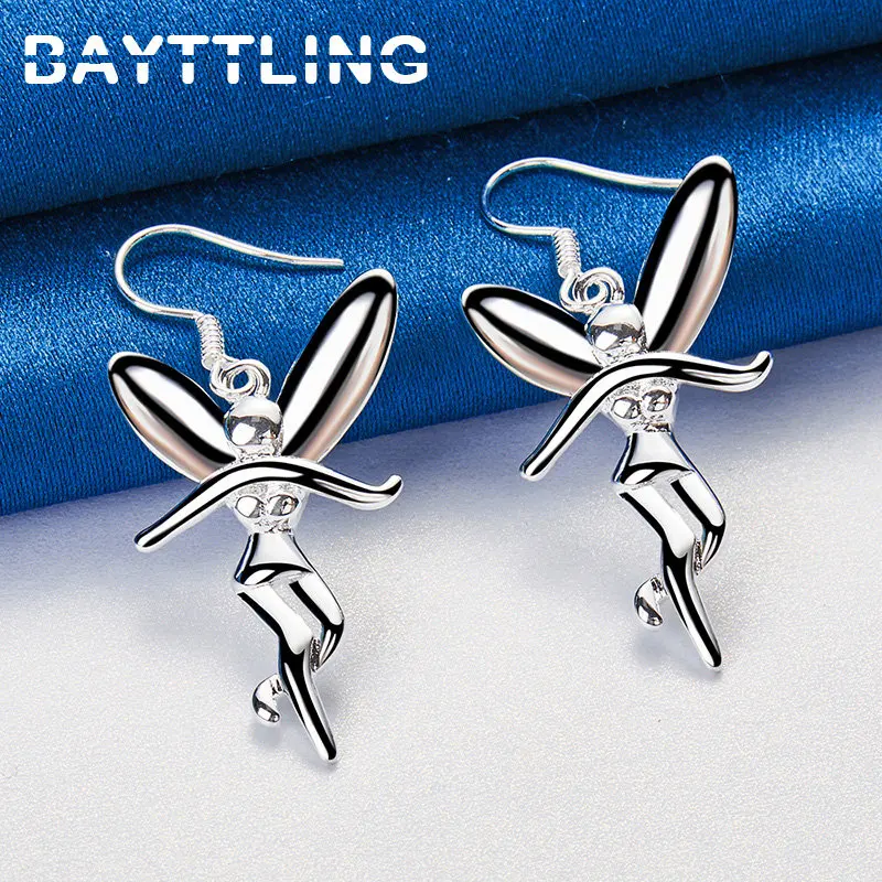 

New 925 Sterling Silver Women Earrings Cute Angel Dancing Drop Earrings Fashion Wedding Party Couple Gifts Jewelry