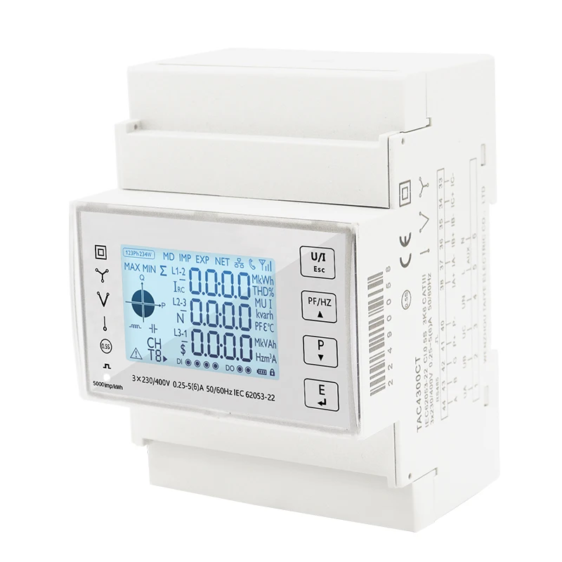 Imagem -03 - Smart Energy Electricity Consumption Power Meter Trilho Din de Fases Modbus com 50a100a150a200a Voltímetro 5a ct Amperímetro