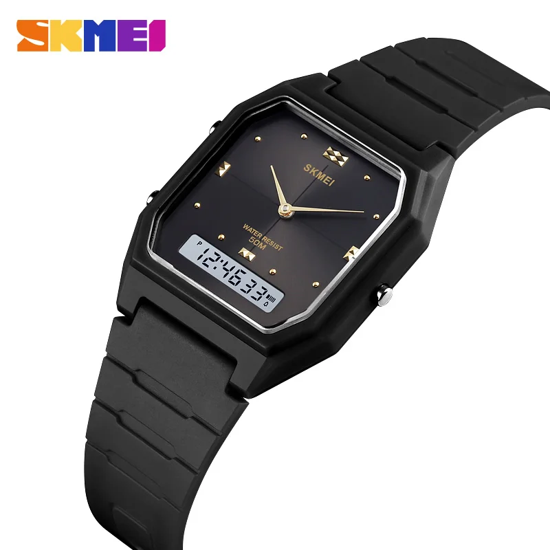 SKMEI 1604 Fashion Quartz Electronic Watch Men's Waterproof Double Display Countdown Watch for Men Girls Dating reloj hombre